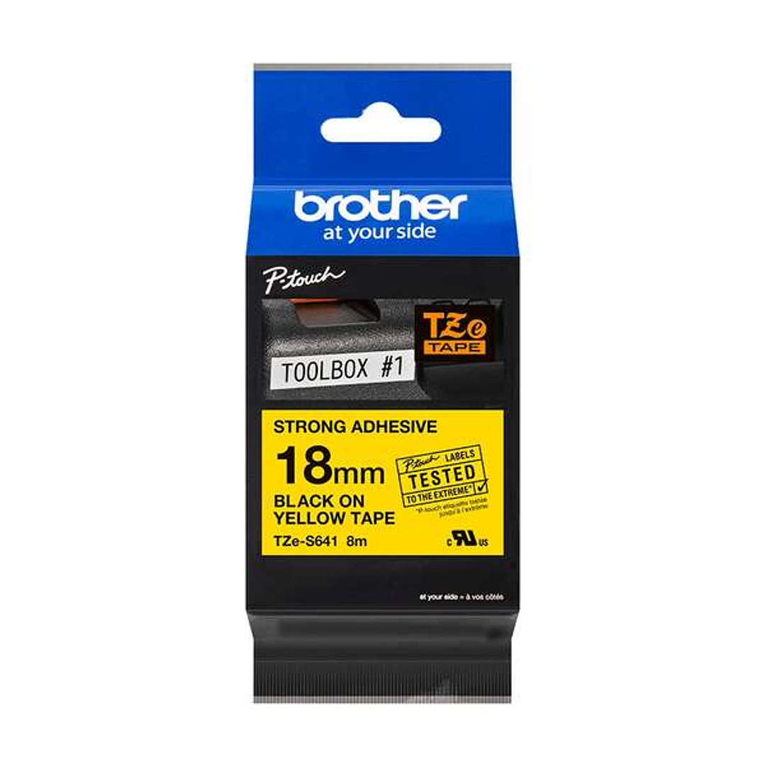 Brother TZeS641 Cinta Laminada Super Adhesiva Original de Etiquetas - Texto negro sobre fondo amarillo - Ancho 18mm x 8 metros 1