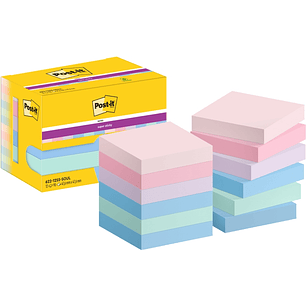 Post-It Super Sticky Pack de 12 Blocs de 90 Notas Adhesivas Reposicionables - Forma Cuadrada - 47.6x47.6mm - Colores Surtidos