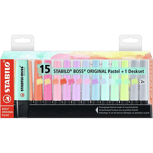Stabilo Boss 70 Pack de Escritorio de 15 Marcadores Fluorescente - Practica Base para Escritorio - Trazo entre 2 y 5mm - Recargable - Tinta con Base d