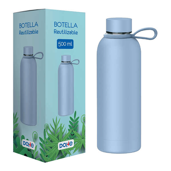 Dohe Botella Reutilizable 500ml - Acero Inoxidable de Doble Pared - Libre de BPA - Tapon Hermetico Antigoteo de Acero Inoxidable - Recubierta de Cauch 1