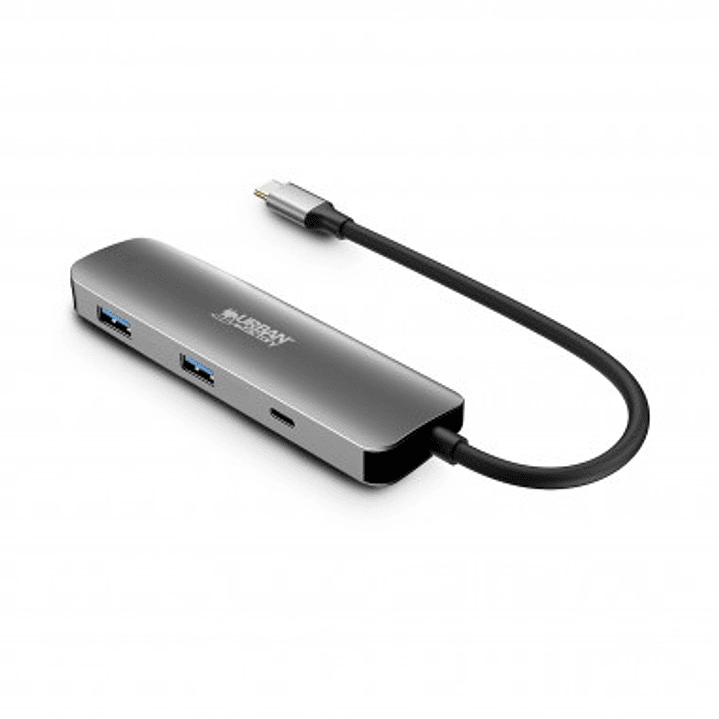 Urban Factory Hubee HUB 4 en 1- USB-C Macho - USB-A/USB-C/HDMI Hembra - 100W PD - Color Gris Metal 1