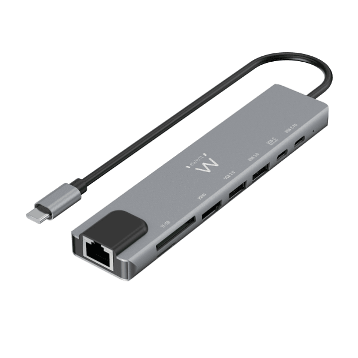 Ewent USB-C Dock 8 en 1 - HDMI 4K - PD 87W - USB-C - 2xUSB-A - LAN - Lector de tarjetas - Color Plata 1
