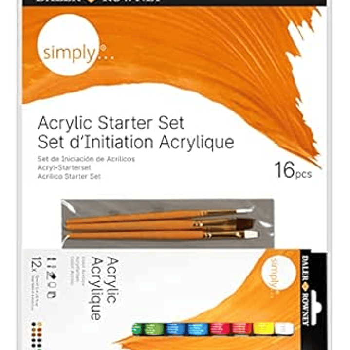 Daler Rowney Simply Pack de 16 Piezas - Pinturas Acrilicas - Set de Iniciacion - Colores Surtidos 1