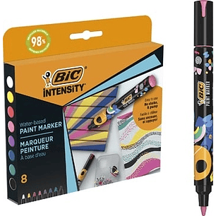 Bic Intensity Pack de 8 Marcadores de Pintura - Punta Media - Tinta con Base de Agua - 98% de Materiales Reciclados - Colores Surtidos