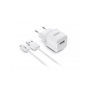 Urban Factory Powee Cargador de Pared USB-A 2.4 A/12W - Cable USB-A a USB-C de 1m - Color Blanco