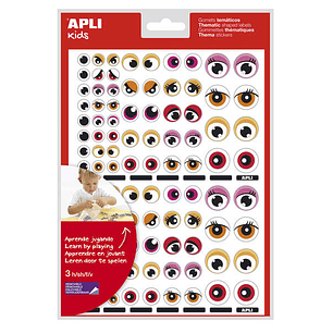Apli Bolsa de 312 Gomets Tematicos con Ojos - Adhesivo Removible - Desarrolla Habilidades Motoras - Identifica Emociones - Color Rosa y Naranja