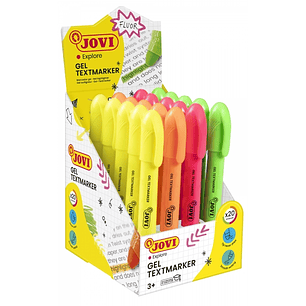 Jovi Gel Textmarker Expositor con 20 Marcadores de Texto - Colores Fluorescentes - No Necesitan Punta - Deslizamiento Suave - No Traspasan - Secado Ra