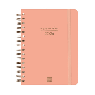 Finocam Alma Agenda - Anual 2026 - con Espiral - Formato E10 - 180x30x220mm - 1 Dia por Pagina - Color Coral