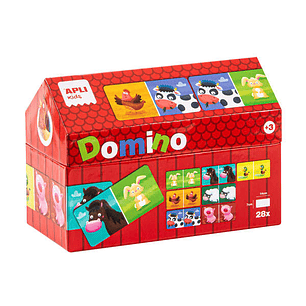 Apli Kids Domino de la Granja Ilustrado por Angelica Scudamore - 28 Piezas de 14x7 cm - Caja en Forma de Casita - Piezas Resistentes y Seguras - Mejor