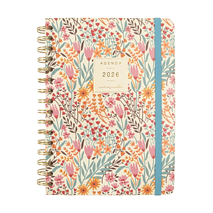 Finocam Moniquilla Agenda de Espiral - Anual 2026 - Planificador - Cierre de Goma - Formato E10 - 155X212mm - Semana Vista Horizontal - Tematica de Fl