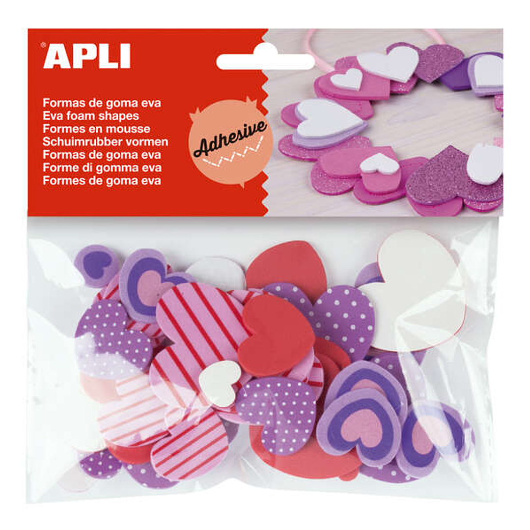 Apli Formas Goma Eva Adhesivas Corazones Estampados 40 U - Faciles de Pegar - Diseño de Corazones - 40 Unidades Por Paquete 1