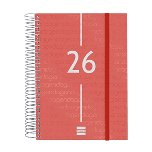 Finocam Year Agenda de Espiral en Catalan - Anual 2026 - Tapa Ligera - Formato E10 - 175x29x212mm - 1 Dia por Pagina - Color Rojo