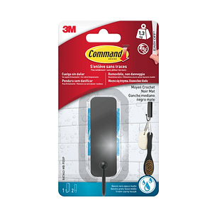 Command Gancho Medianos para Aseo - 2 Tiras Adhesivas - Resistente al Agua - Soporta hasta 1.3kg - Color Negro Mate