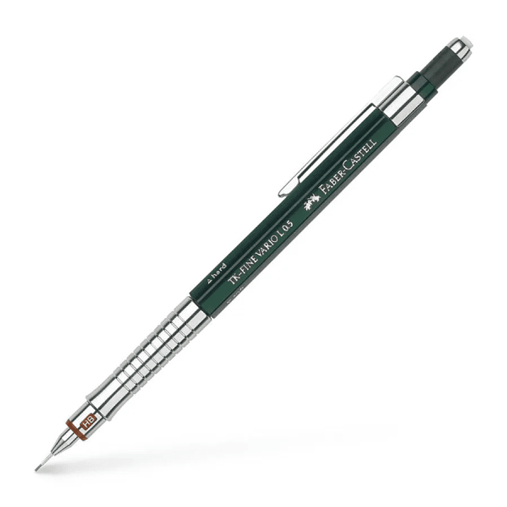 Faber-Castell TK-Fine Vario L Portaminas HB 0.5mm - Con Goma de Borrar - Clip de Metal - Color Verde 1