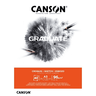 Canson Graduate Sketch Bloc Encolado de 40 Hojas A3 - 96g - Grano Fino - Color Blanco