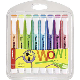 Stabilo Swing Cool Pack de 8 Marcadores Fluorescentes - Cuerpo Plano - Punta Biselada - Trazo entre 1 y 4mm - Tinta con Base de Agua - Antisecado - Co