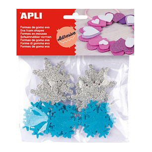 Apli Formas Goma Eva Adhesivas Copo de Nieve Purpurina 22 U - Decoracion Navideña - Faciles de Pegar - Brillantes y Llamativas