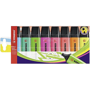 Stabilo Boss 70 Pack de 8 Marcadores Fluorescentes - Trazo entre 2 y 5mm - Recargable - Tinta con Base de Agua - Colores Surtidos