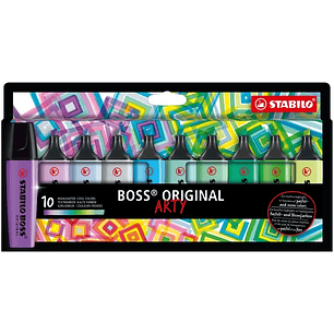 Stabilo Boss Original Arty Pack de 10 Marcadores Fluorescentes Colores Frios - Trazo entre 2 y 5mm - Tinta con Base de Agua