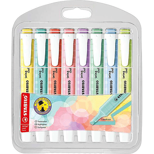 Stabilo Swing Cool Pastel Pack de 8 Marcadores Fluorescentes - Cuerpo Plano - Punta Biselada - Trazo entre 1 y 4mm - Tinta con Base de Agua - Colores 