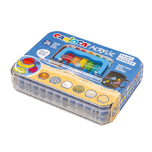 Carioca Acrylic Maleta de Plastico con 24 Marcadores de Pintura Acrilica - Punta Pincel - Tinta a Base de Agua - Alta Cobertura - Colores Surtidos