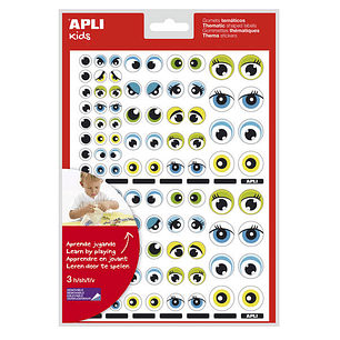 Apli Gomets Tematicos con Ojos - 312 Gomets - Identificacion de Emociones y Expresiones - Desarrollo de Habilidades Motoras - Adhesivo Removible - Adh