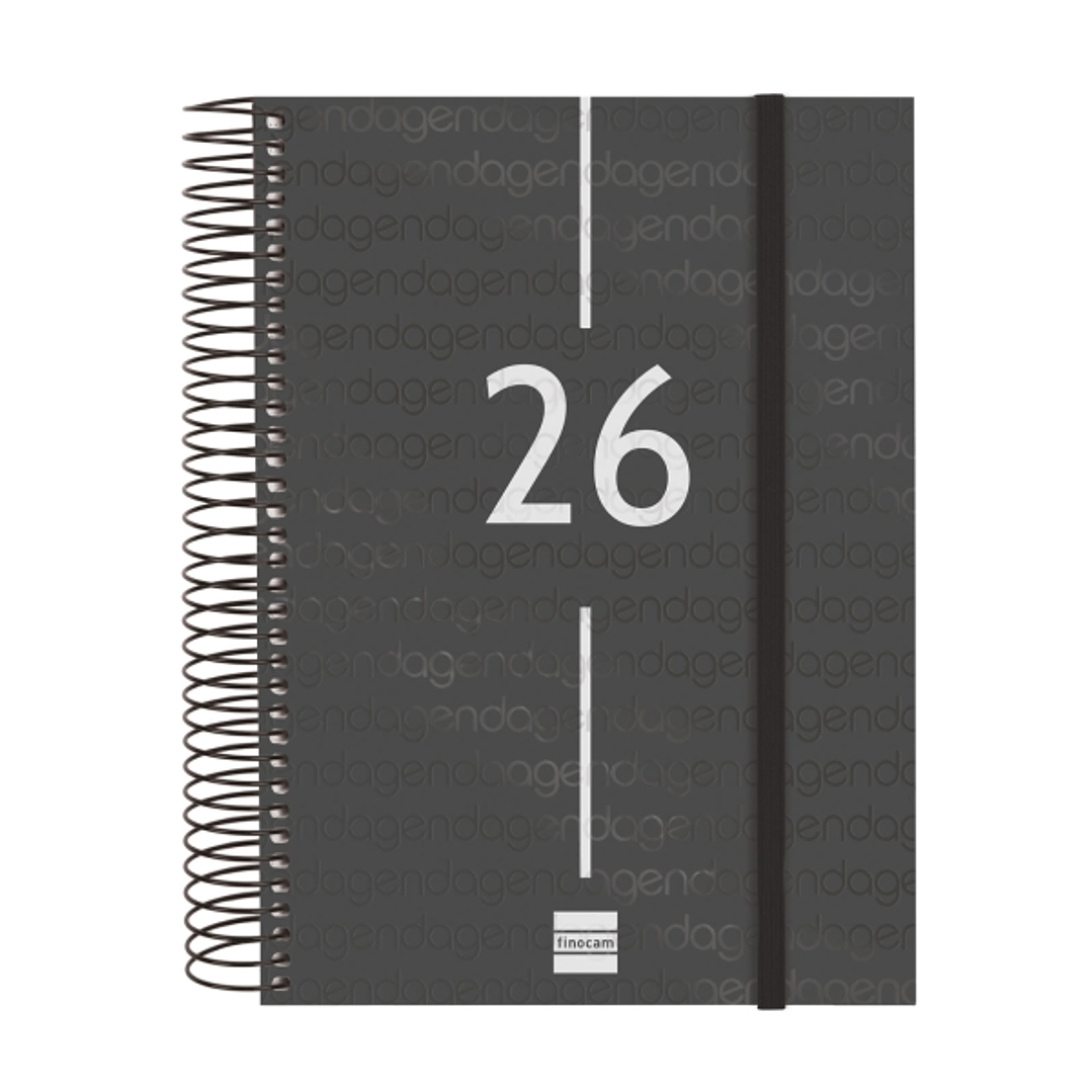 Finocam Year Agenda de Espiral - Anual 2026 - Tapa Ligera - Formato E10 - 175x29x212mm - 1 Dia por Pagina - Color Negro 1