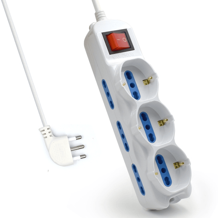 Ewent Regleta con 9 Tomas - 6 Tomas L + 3 Tomas L/F (Schuko) - Interruptor On/Off - Proteccion contra Sobretensiones - Enchufe Italiano Plano en Angul 1