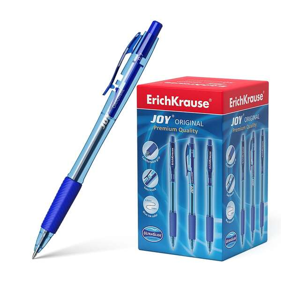Erichkrause Boligrafo Automatico Joy Original - Ultra Glide Technology - Cuerpo Redondo Translucido - Punta de 0,7mm - Tinta de Baja Viscosidad - Colo 1