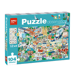 Apli Puzzle Observacion Ciudad de 104 Piezas de 5x5cm - Incluye Poster y 3 Fichas - Facil Manejo - Desarrolla Habilidades y Autoestima - Recomendado p