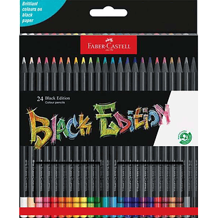 Faber-Castell Black Edition Pack de 24 Lapices de Colores - Mina Supersuave - Madera Negra - Ideales para Dibujo sobre Papel Claro, Oscuro y de Colore