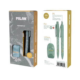 Milan Lava Pack de Boligrafo + Portaminas 0.5mm + Afilaborra - Caja de Regalo - Color Verde