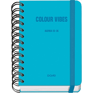Dohe Colour Vibes Agenda Escolar 25/26 Espiral Wireo A6 - Dia Pagina - Papel 80g/m2 - 4 Hojas de Pegatinas - Cubierta de Carton Plastificado - Cierre