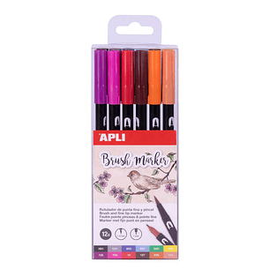 Apli Brush Marker Pack de 12 Rotuladores Acuarelables de Doble Punta - Punta Pincel de 1-4mm y Punta Redonda de 1mm - Tinta Base de Agua Inodora y No 