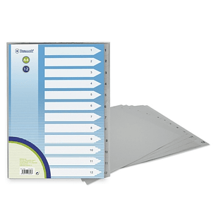 Bismark Indice Numerico con Pestañas del 1 al 12 - Multitaladro - Formato A4 - Fabricados en Polipropileno - Color Gris
