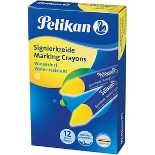 Pelikan Pack de 12 Ceras para Marcar - Resistente al Agua - Facil de Borrar - Ideal para Resaltar Texto - Color Amarillo
