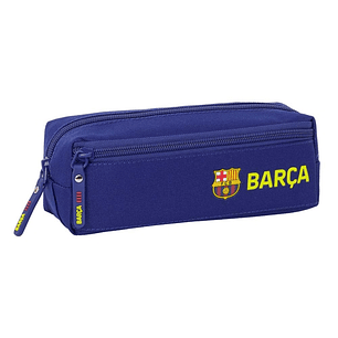 Safta F.C.Barcelona Estuche Portatodo - 3 Compartimentos - Goma Trasera para Acoplar - Cierre de Cremallera - 22x8.5x6cm - Color Azul Marino