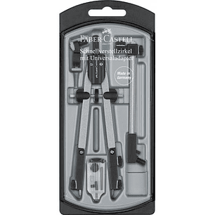 Faber-Castell Compas de Ajuste Rapido con Alargadera - Articulaciones en ambos Brazos - Accesorios de Recambio - Adaptador Universal