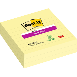 Post-It Super Sticky Pack de 3 Blocs de 70 Notas Grandes Adhesivas Reposicionables - 101x101mm - Color Amarillo Claro