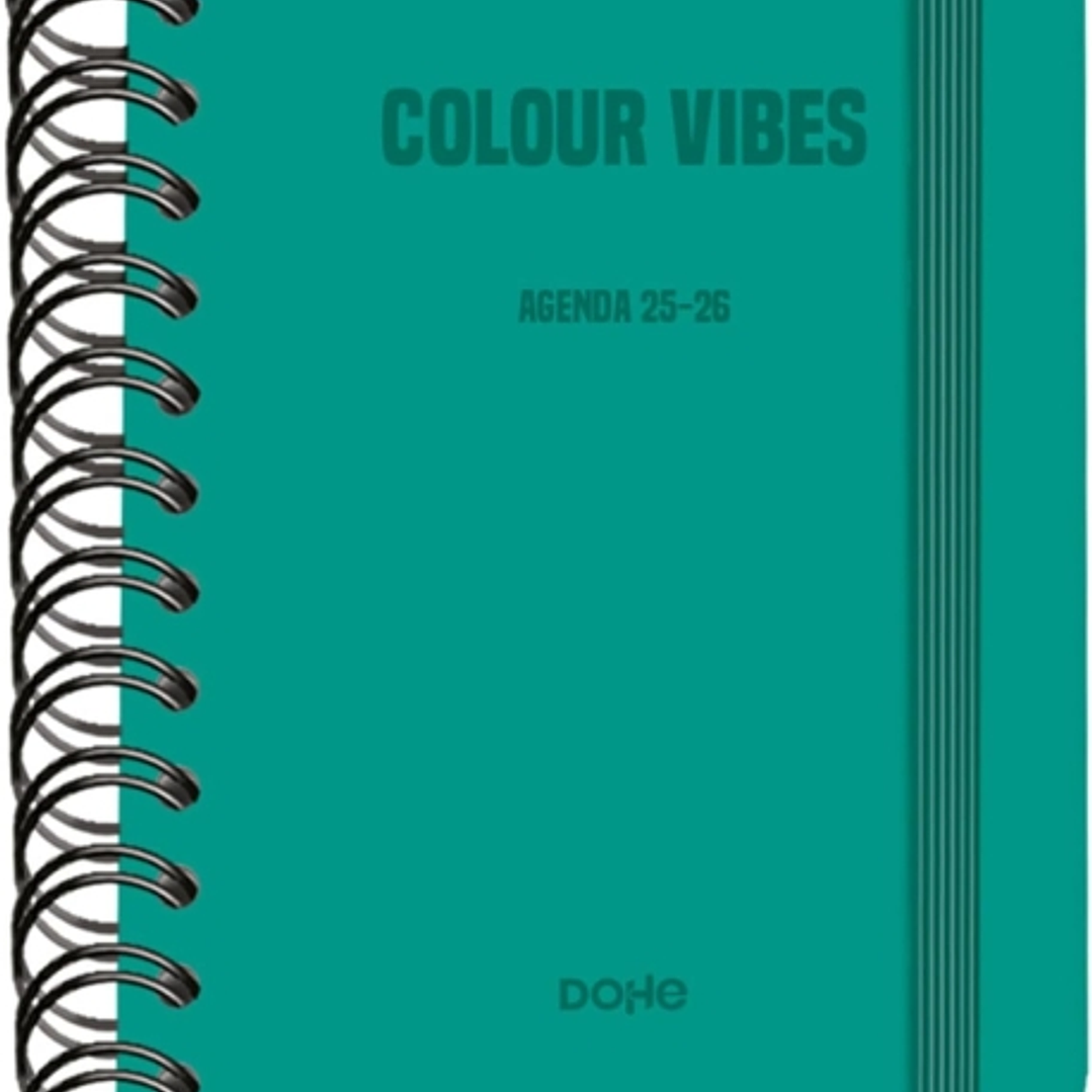 Dohe Colour Vibes Agenda Escolar 25/26 Espiral Wire’o A6 - Dia Pagina - Papel 80g/m2 - 4 Hojas de Pegatinas - Cubierta de Carton Plastificado - Cierre 1