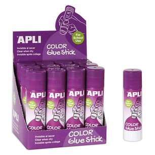 Apli Barra Pegamento Adhesivo 21g - Facil Aplicacion - No Toxico - Color Lila pero una Vez Seco se Vuelve Invisible