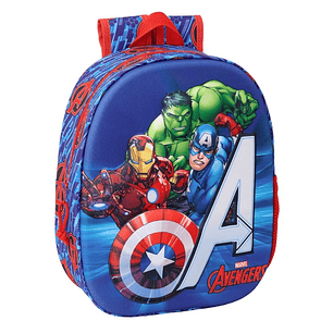 Safta Avengers Mochila 3D de 8.64L - Portabotellas - Tarjeta de Identificacion Personal - Hombreras Acolchadas - 27x33x10cm - Color Rojo y Azul