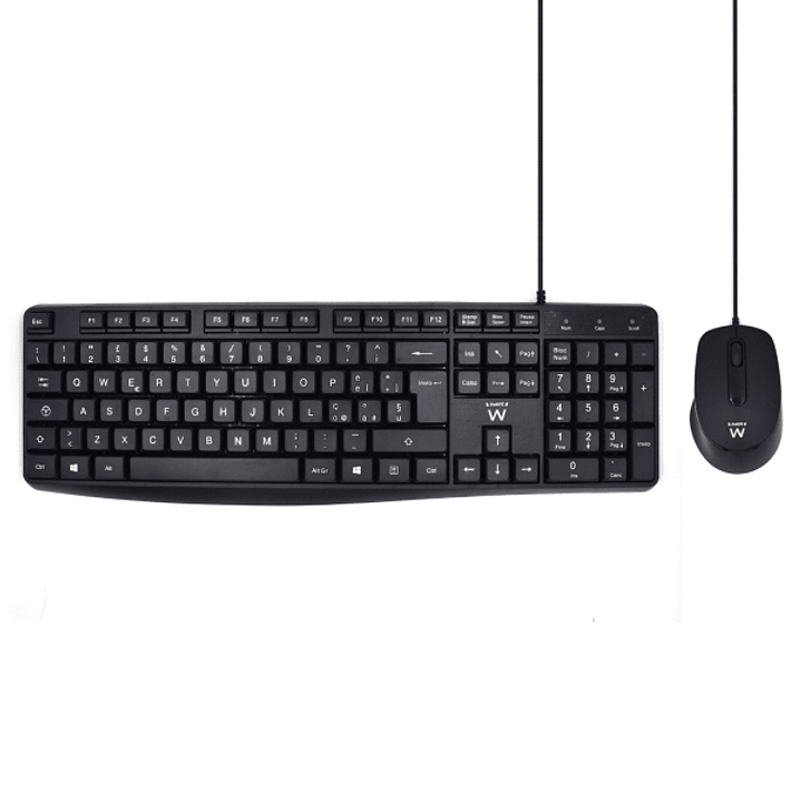 Ewent Pack Teclado + Raton para Oficina - Teclas Silenciosas de Perfil Bajo - 1000dpi - Disposicion Italiana QWERTY IT - Cable de 1.35m - Teclas Silen 1