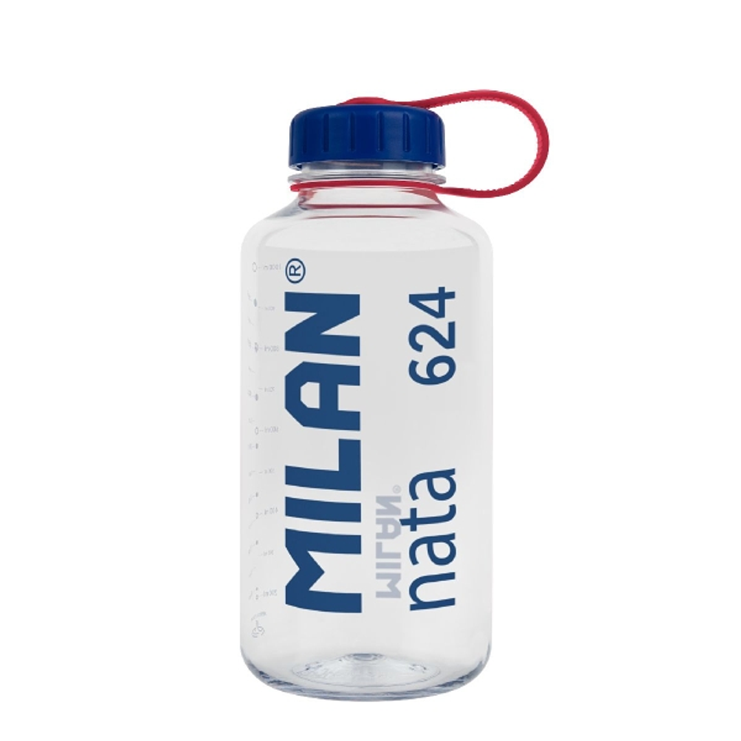 Milan Nata® 624 Botella de Tritan 1L - Muy Ligera - Dosificador Extraíble - Escala de Medida - Libre de BPA - Transparente7Azul 1
