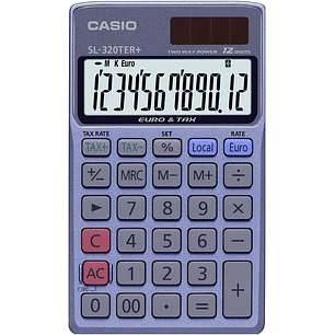 Casio SL-320TER+ Calculadora de Bolsillo - Pantalla LC Extragrande de 12 Digitos - Funcion Conversor de Euros - Color Azul