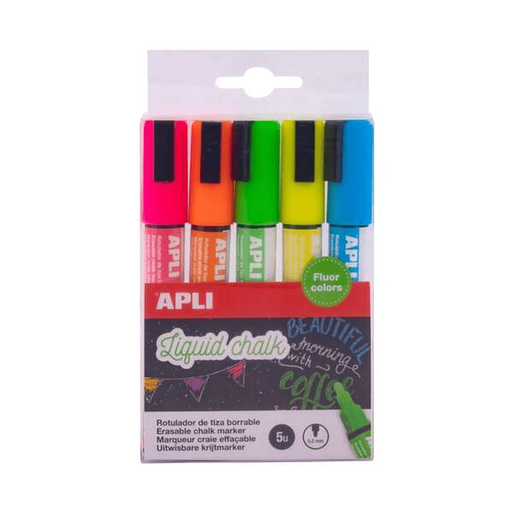 Apli Pack de 5 Rotuladores de Tiza Liquida Punta Redonda - Punta 5.5 mm - Secado Rapido - Colores Surtidos 1