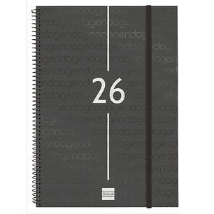 Finocam Year Agenda de Espiral - Anual 2026 - Tapa Ligera - Formato E40 - 217x14x297mm - Semana Vista en Vertical - Color Negro