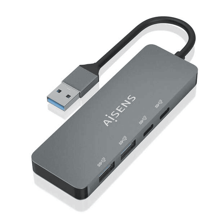 Aisens Hub USB 3.2 GEN2 10G USB-A - USB-A/M-2xUSB-C/H-2xUSB-A/H -  15cm - Color Gris 1
