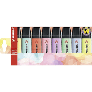 Stabilo Boss 70 Pastel Pack de 8 Marcadores Fluorescentes - Trazo entre 2 y 5mm - Recargable - Tinta con Base de Agua - Colores Surtidos