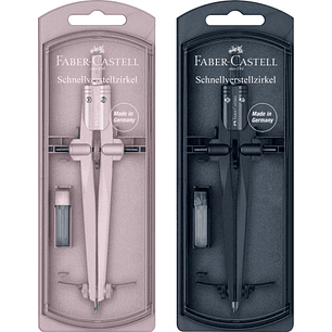 Faber-Castell Stream 2025 Compas Escolar de Ajuste Rapido - Circunferencias de hasta Ø 340mm - Incluye Bote de Minas - Colores Rosa y Azul Marino Alea
